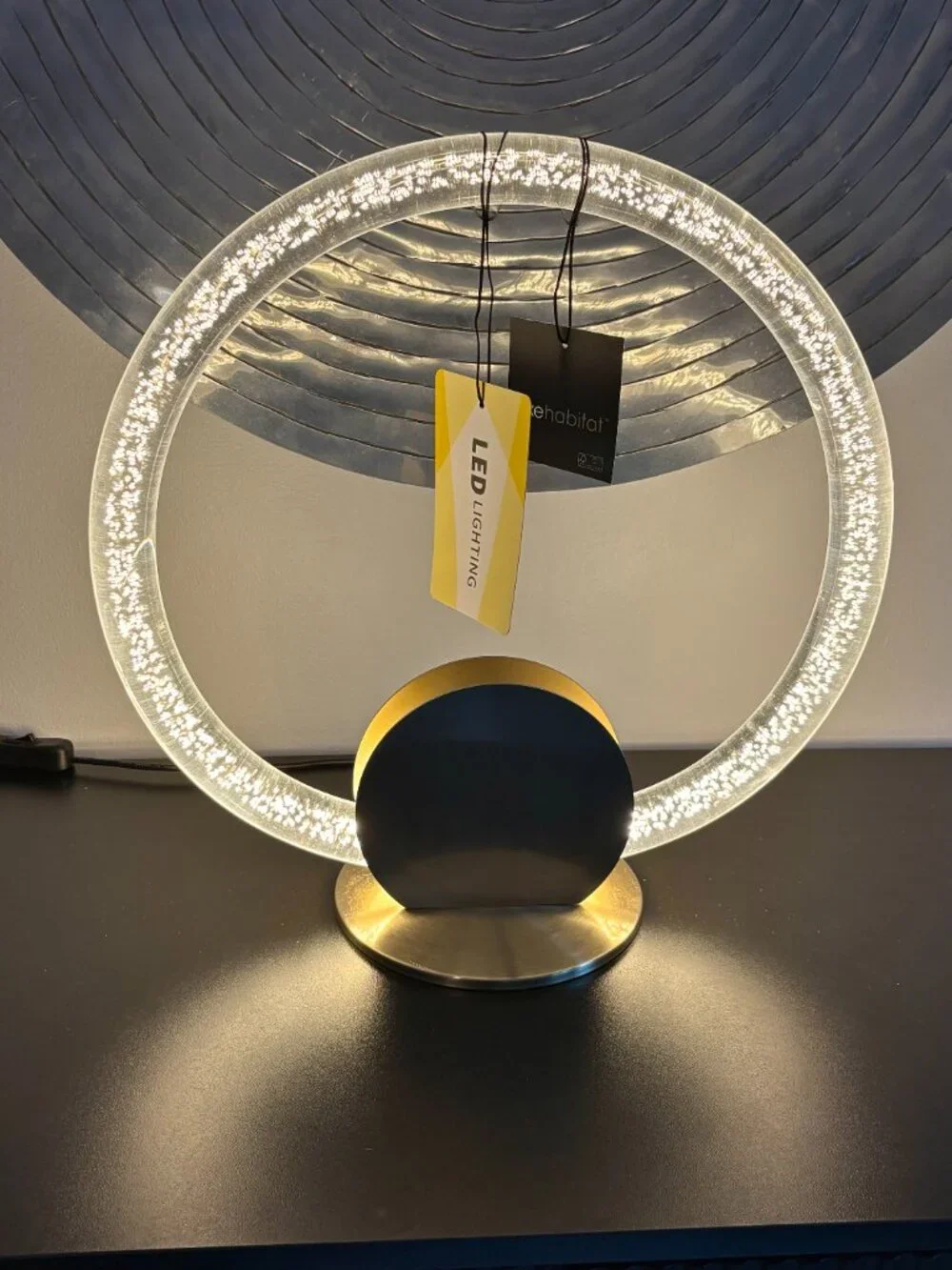 Luxe Habitat Modern Minimalist Lamp Clear Acrylic Ambient LED Brushed Brass NEW